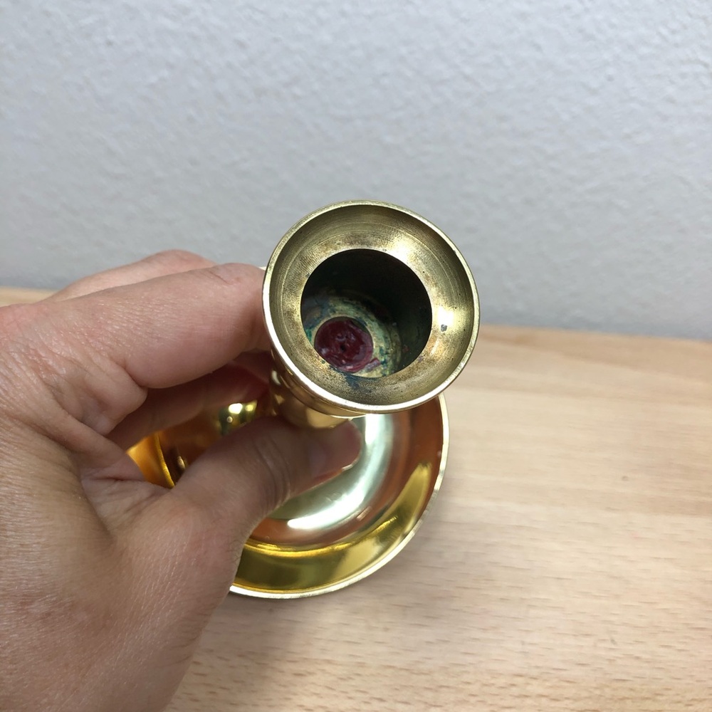 Vintage 2 Brass Baldwin Elegant Gold Console‎ Saucer base Candlestick Holder - Picture 3 of 11